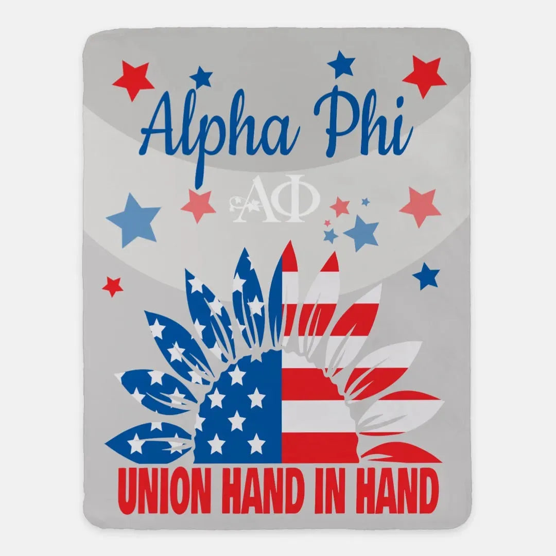 Alpha Phi XL 60x80 Sherpa Blanket - American Sunflower Throw Blankets