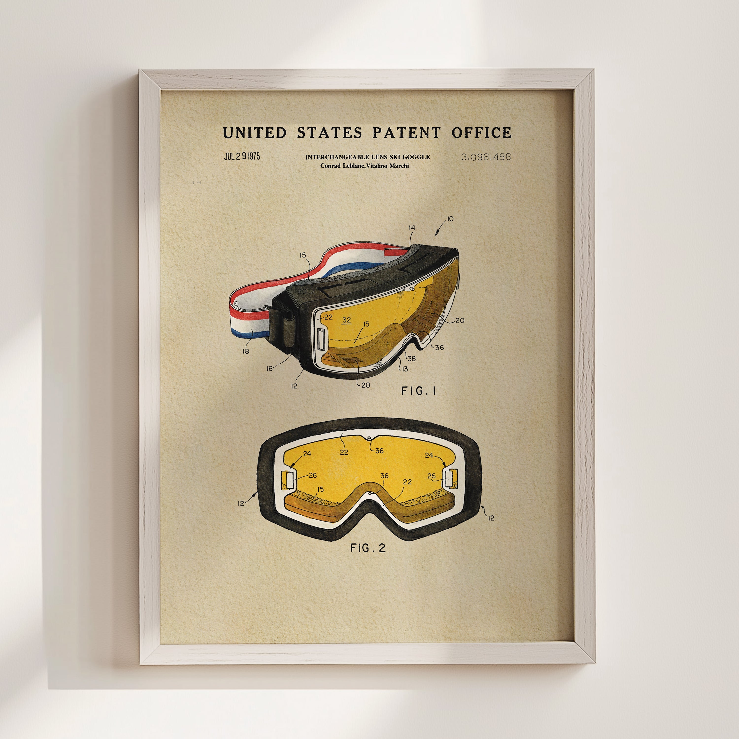 Ski Goggles US Patent Wall Print | Sports Themed Dorm Decor | Art