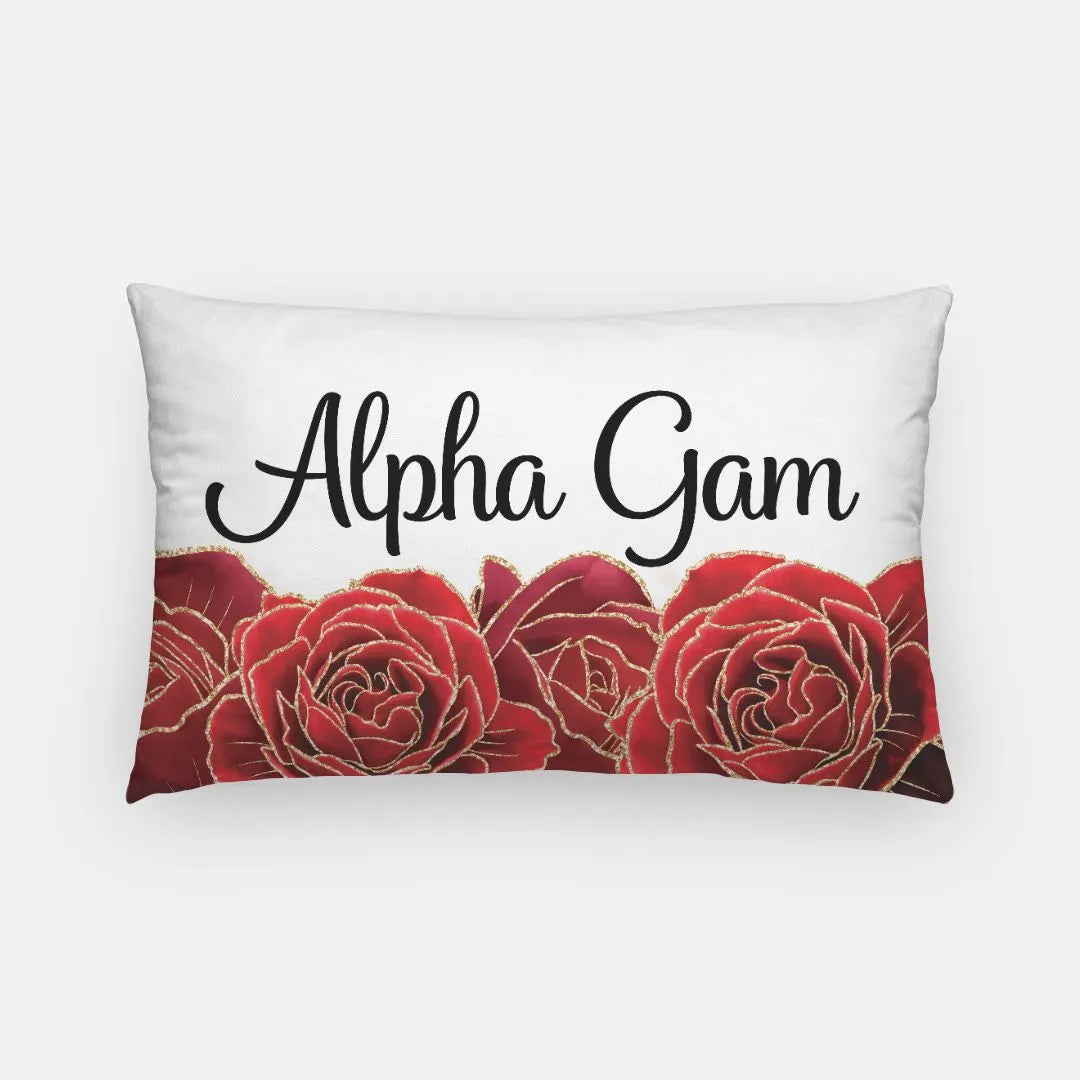 Alpha Gam Lumbar Throw Pillow Cover - Red Roses | Custom AGD Gifts