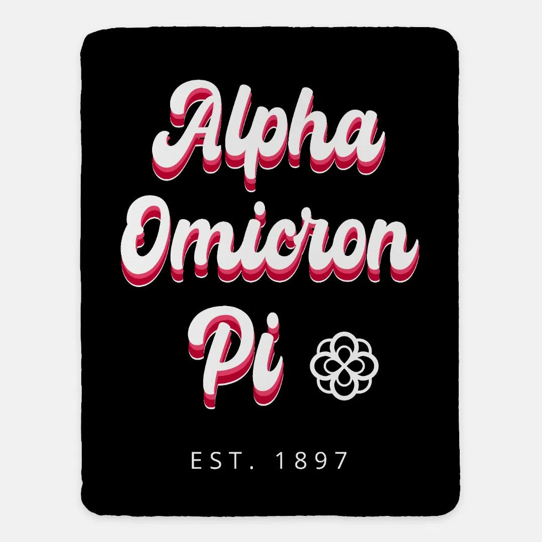 Alpha Omicron Pi XL 60x80 Sherpa Throw Blanket - Retro | AOII Gifts