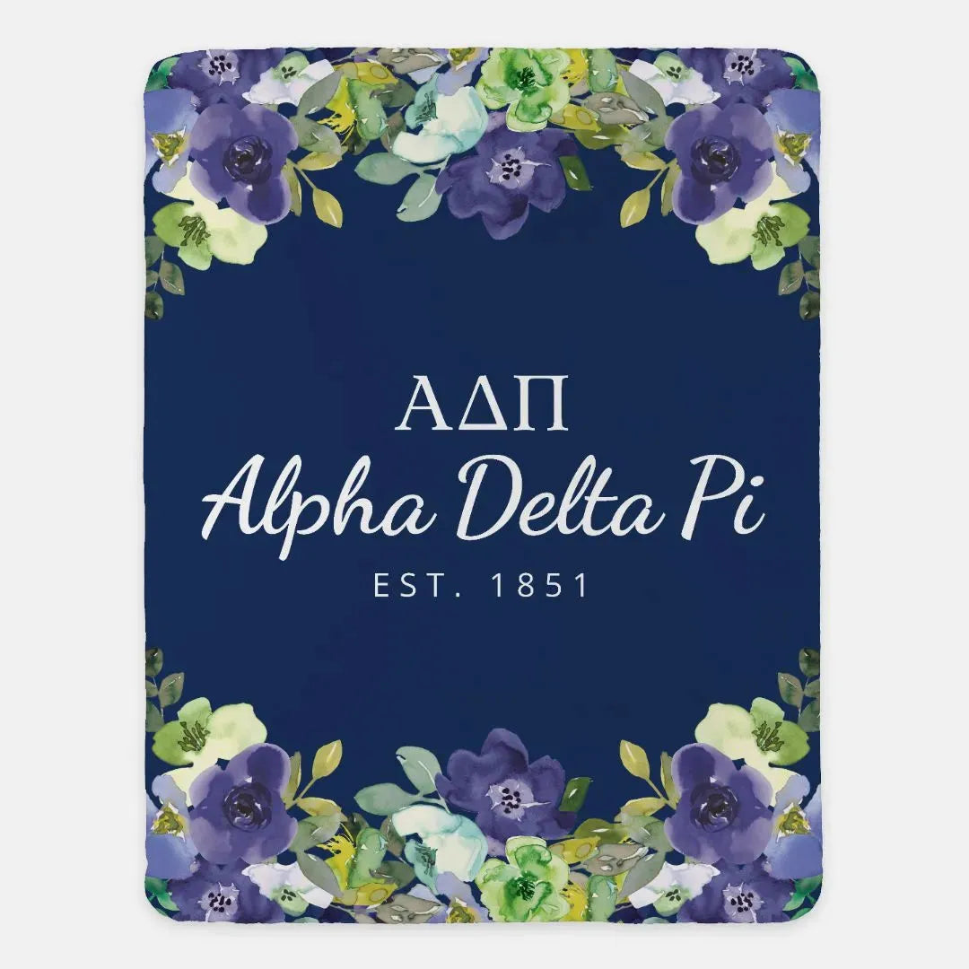 Alpha Delta Pi XL 60x80 Sherpa Throw Blanket - Violet Frame Throw Blankets