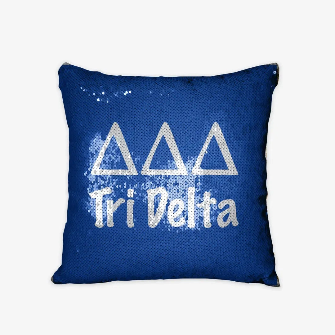 Tri Delta Sequin Throw Pillow Cover - Blue Pillow Covers