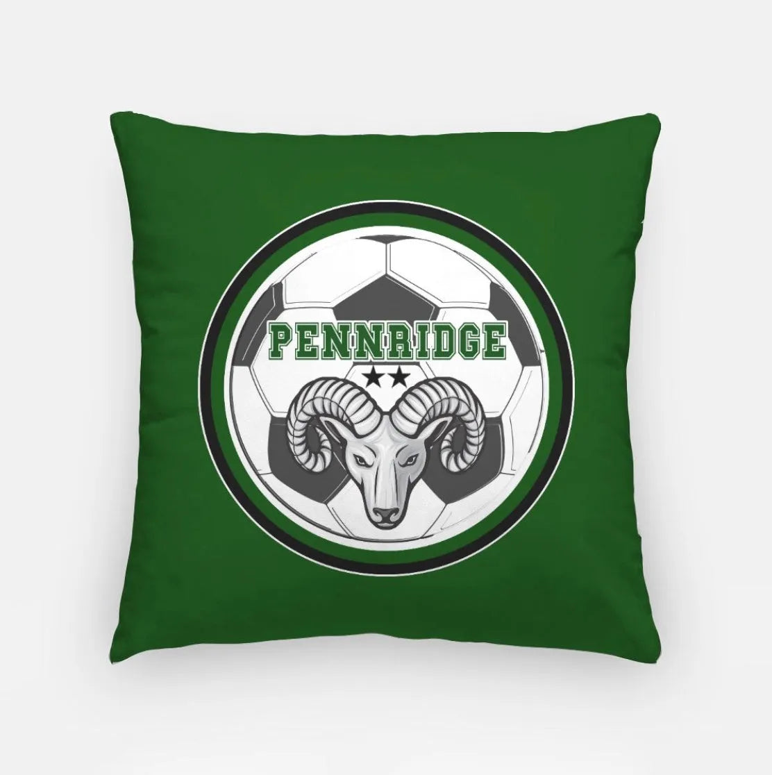 Pennridge Women's Soccer 18" Throw Pillow Cover - Ram Soccer Ball Green Pillow Covers
