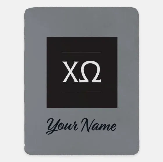 Chi Omega Personalized XL 60x80 Sherpa Throw Blanket Gray Black Throw Blankets