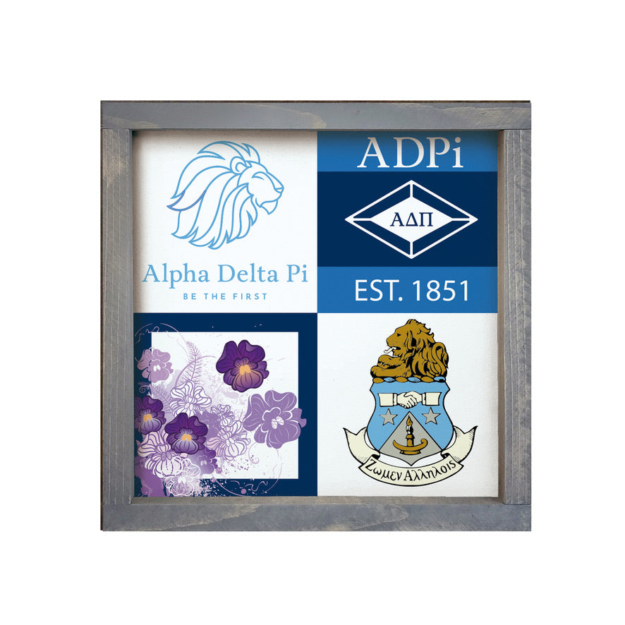 Alpha Delta Pi 12x12 Wood Framed Sign - Classic Color Block | Wall Art