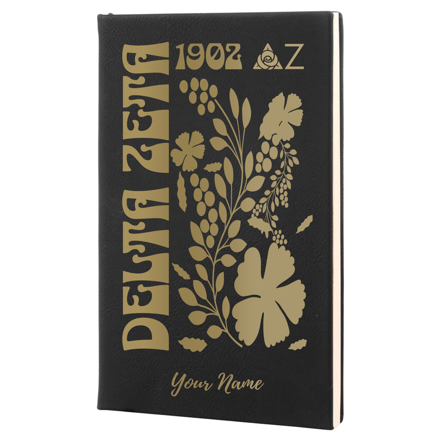 Delta Zeta Personalized Leatherette Notebook - Retro Floral | DZ