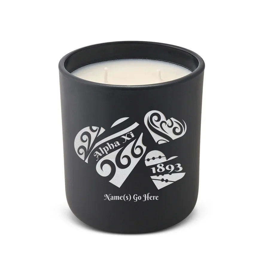 Personalized Alpha Xi Delta Engraved Glow Candle 12 oz. - Hearts