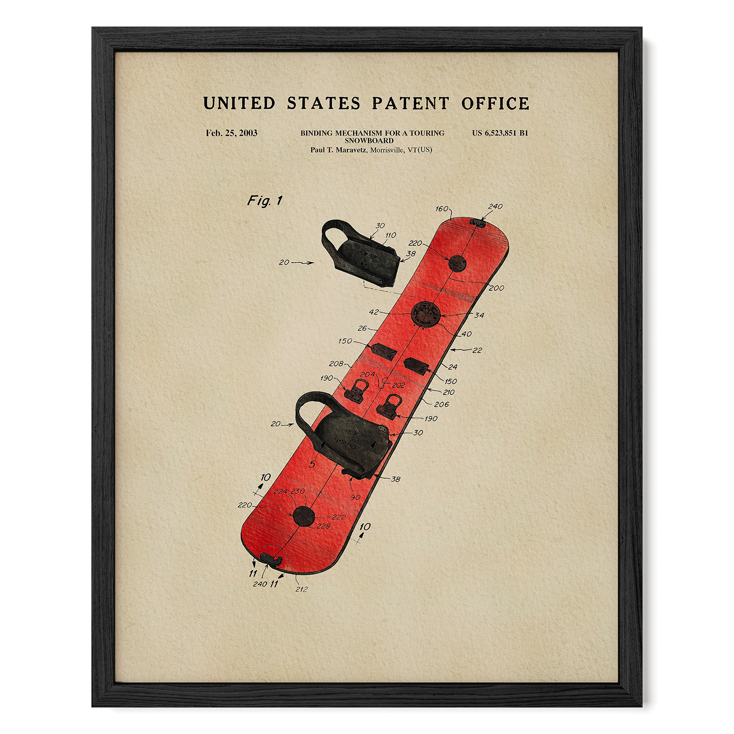 Burton Snowboard US Patent Art Print | Wall Art For Guys Dorm | Decor