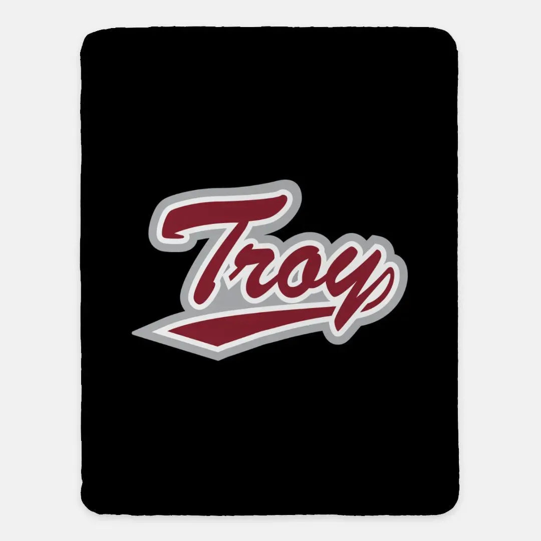 Troy University XL 60x80 Sherpa Throw Blanket - Black Throw Blankets
