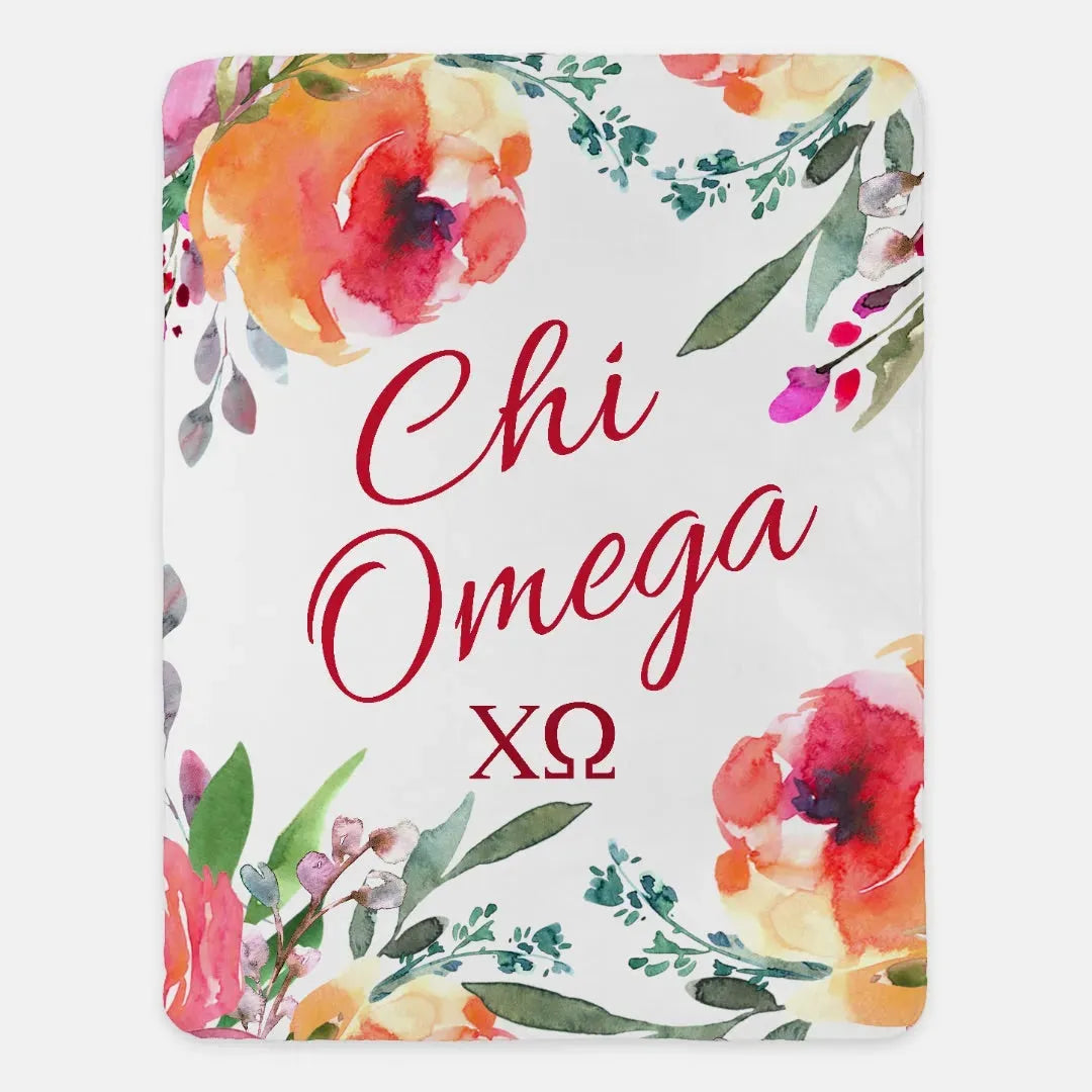 Chi Omega XL 60x80 Floral Sherpa Throw Blanket Throw Blankets