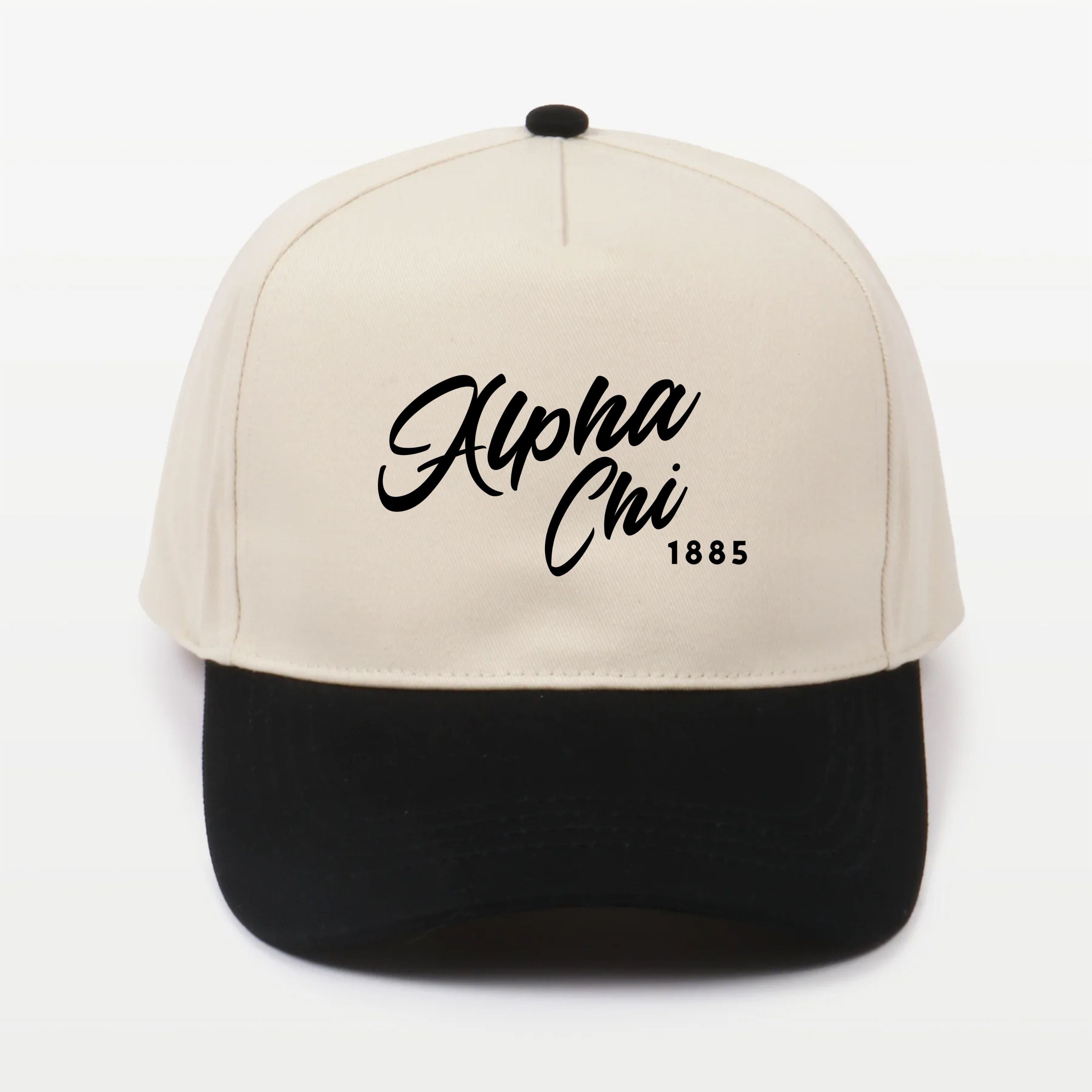Alpha Chi Embroidered Two-Tone Baseball Cap - Script 1885 | AXO Gifts