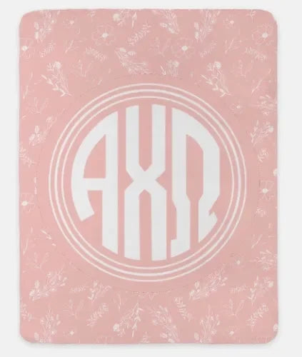 Alpha Chi Omega XL 60x80 Sherpa Throw Blanket - Vintage Floral Hera Throw Blankets