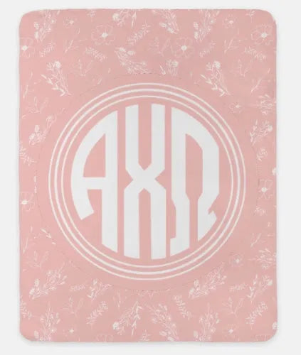 Alpha Chi Omega XL 60x80 Sherpa Throw Blanket - Vintage Floral Hera Throw Blankets