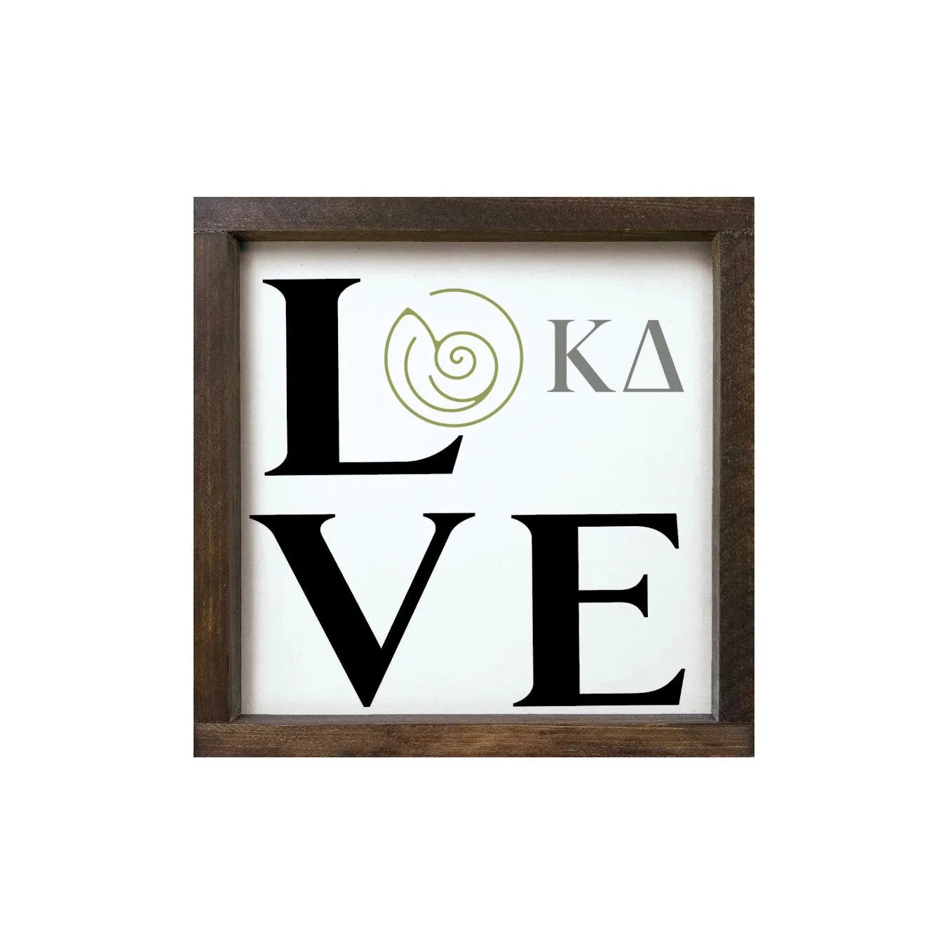 Kappa Delta 12x12 Wood Framed Sign - "LOVE" Walnut Stain Wall Art & Signs