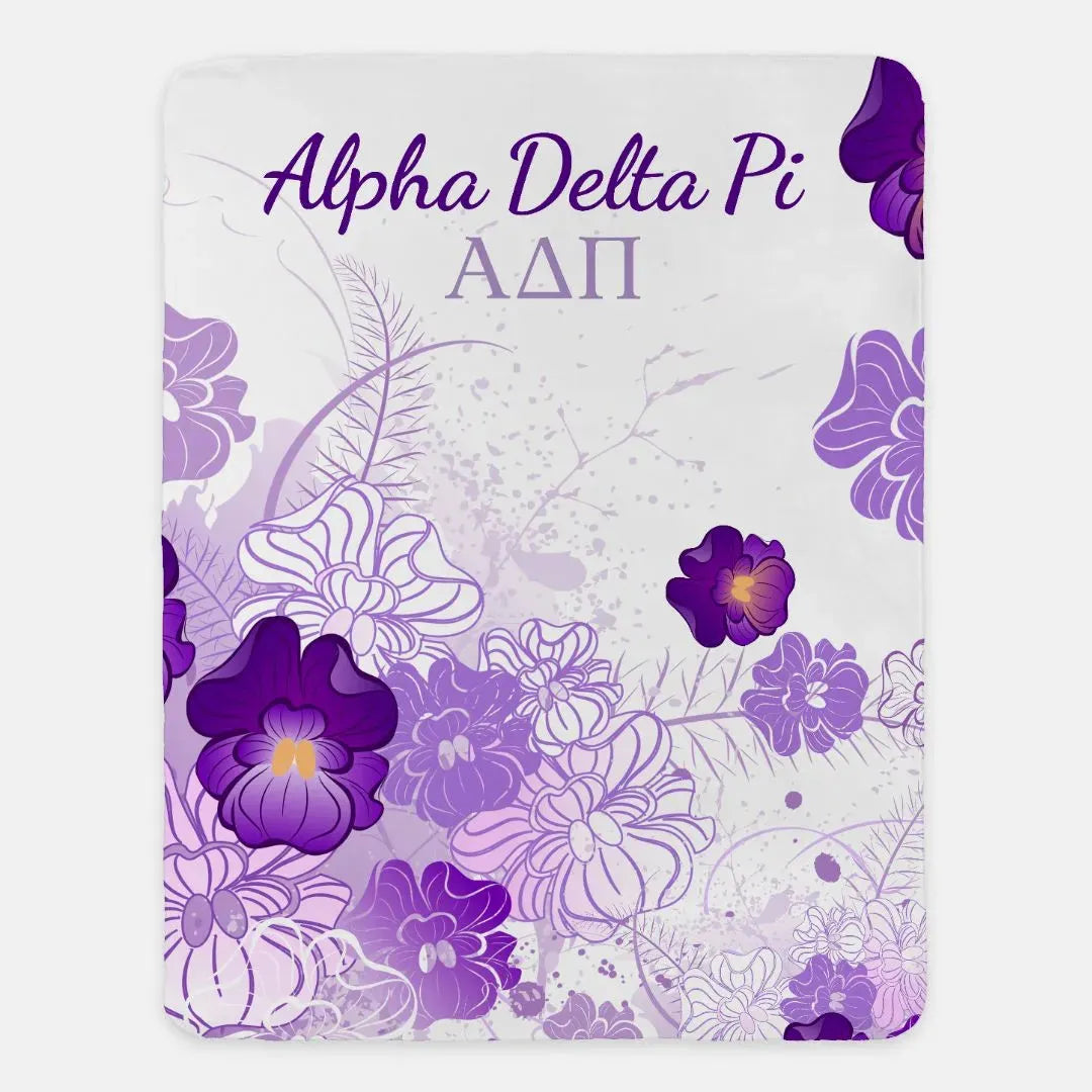 Alpha Delta Pi XL 60x80 Sherpa Throw Blanket - Violets Throw Blankets