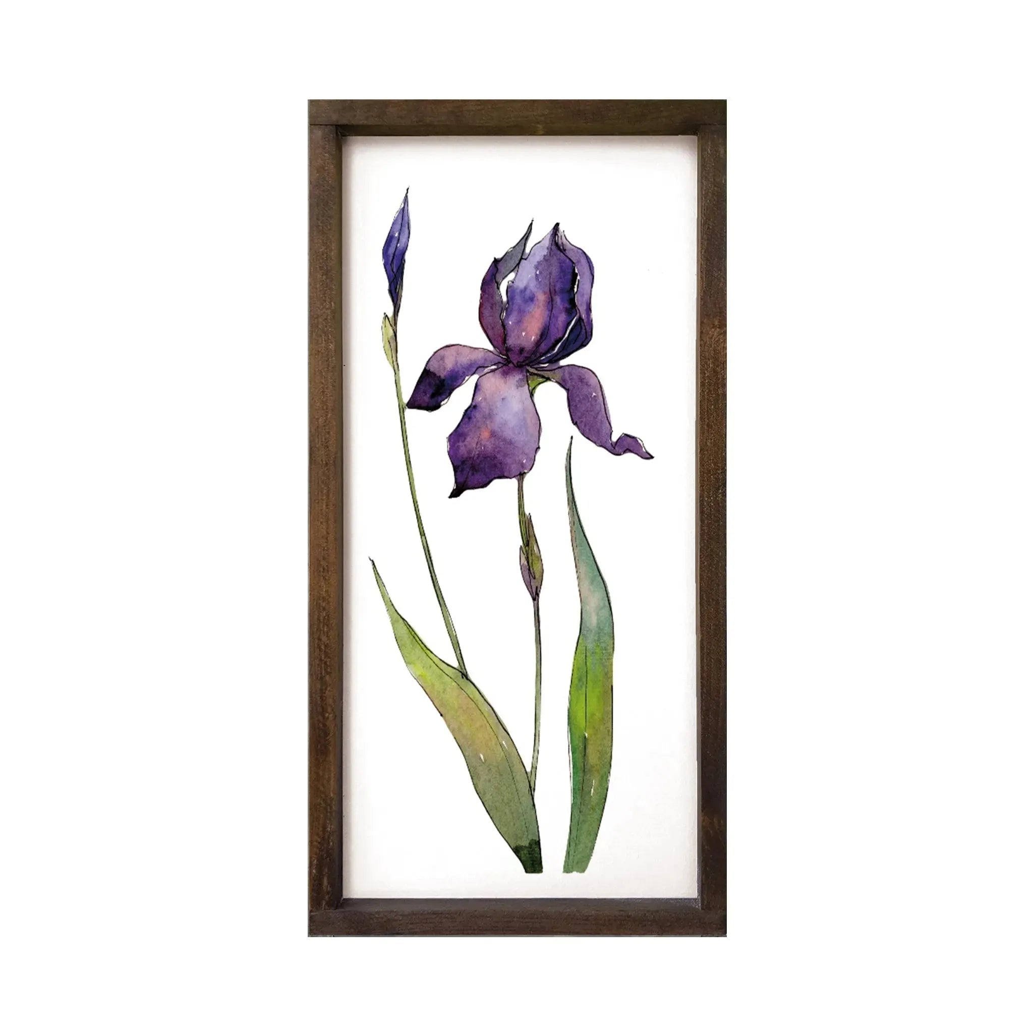 Purple Iris Art Framed Wood Sign - 12"x24" Walnut Stain Wall Art & Signs