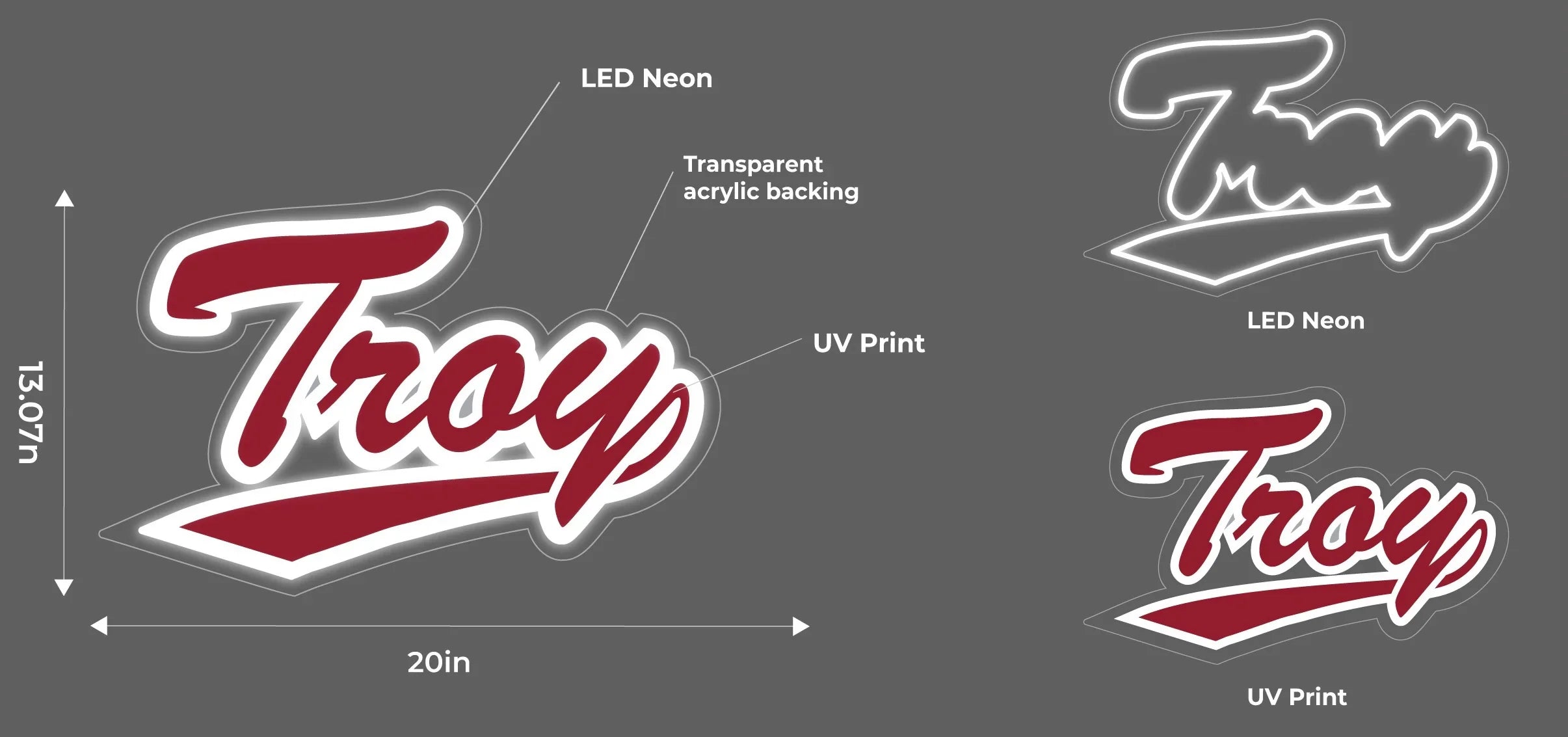 Troy University LED UV Print Neon Sign w/ Dimmer - 20" Neon Signs