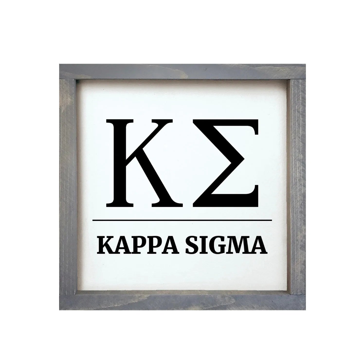 Kappa Sigma 12x12 Wood Framed Sign - Greek Letters Black White Weathered Gray Wall Art & Signs