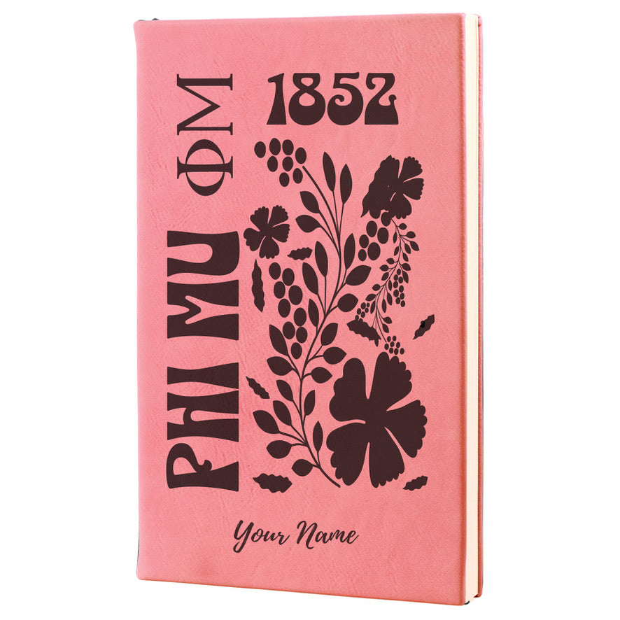 Phi Mu Personalized Leatherette Notebook Journal Retro Floral