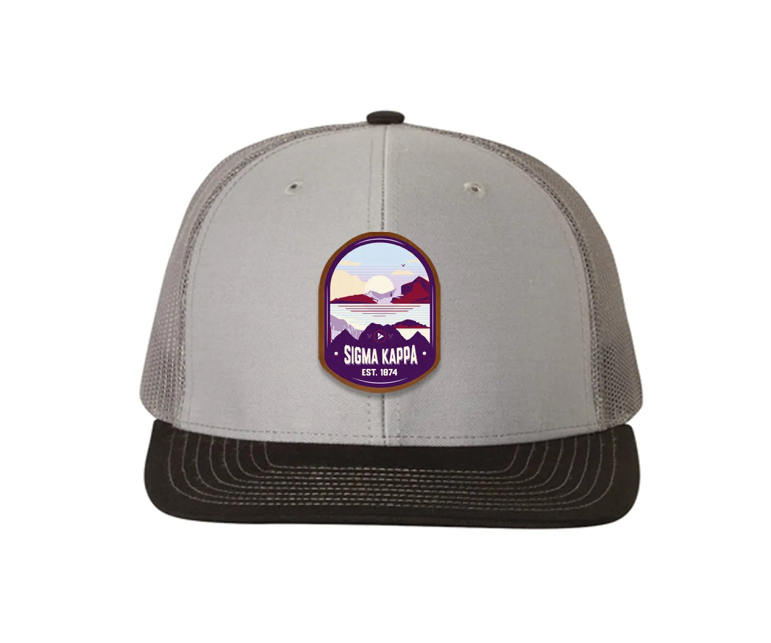 Sigma Kappa Richardson 112 UV Print Leatherette Patch Trucker Hat - Ventura Gray Charcoal Black Trucker Hat