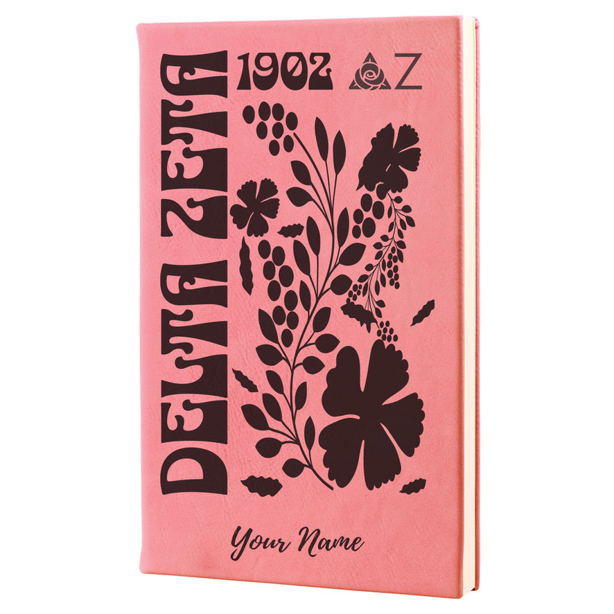 Delta Zeta Personalized Leatherette Notebook - Retro Floral | DZ