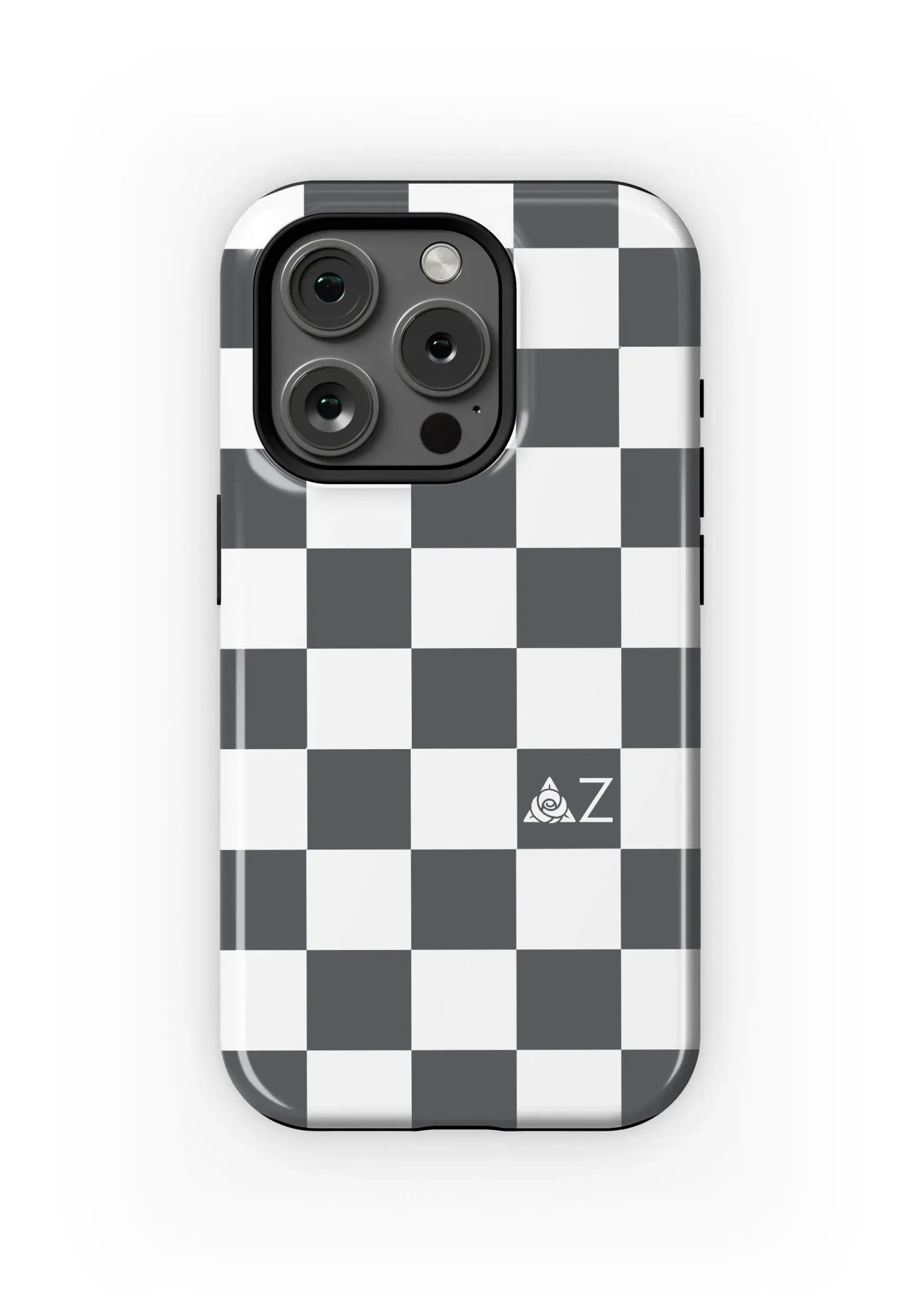 Delta Zeta iPhone 16, 15, 14 Mobile Phone Case - Grey Check Gloss Mobile Phone Cases