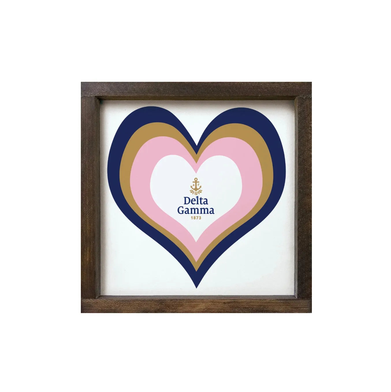 Delta Gamma 12x12 Heart Wood Framed Sign Walnut Stain Wall Art & Signs
