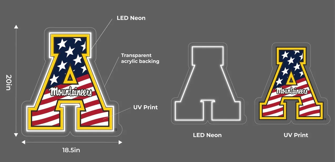 Appalachian State University Hero "A" LED UV Print Neon Sign w/ Dimmer - 20" Neon Signs