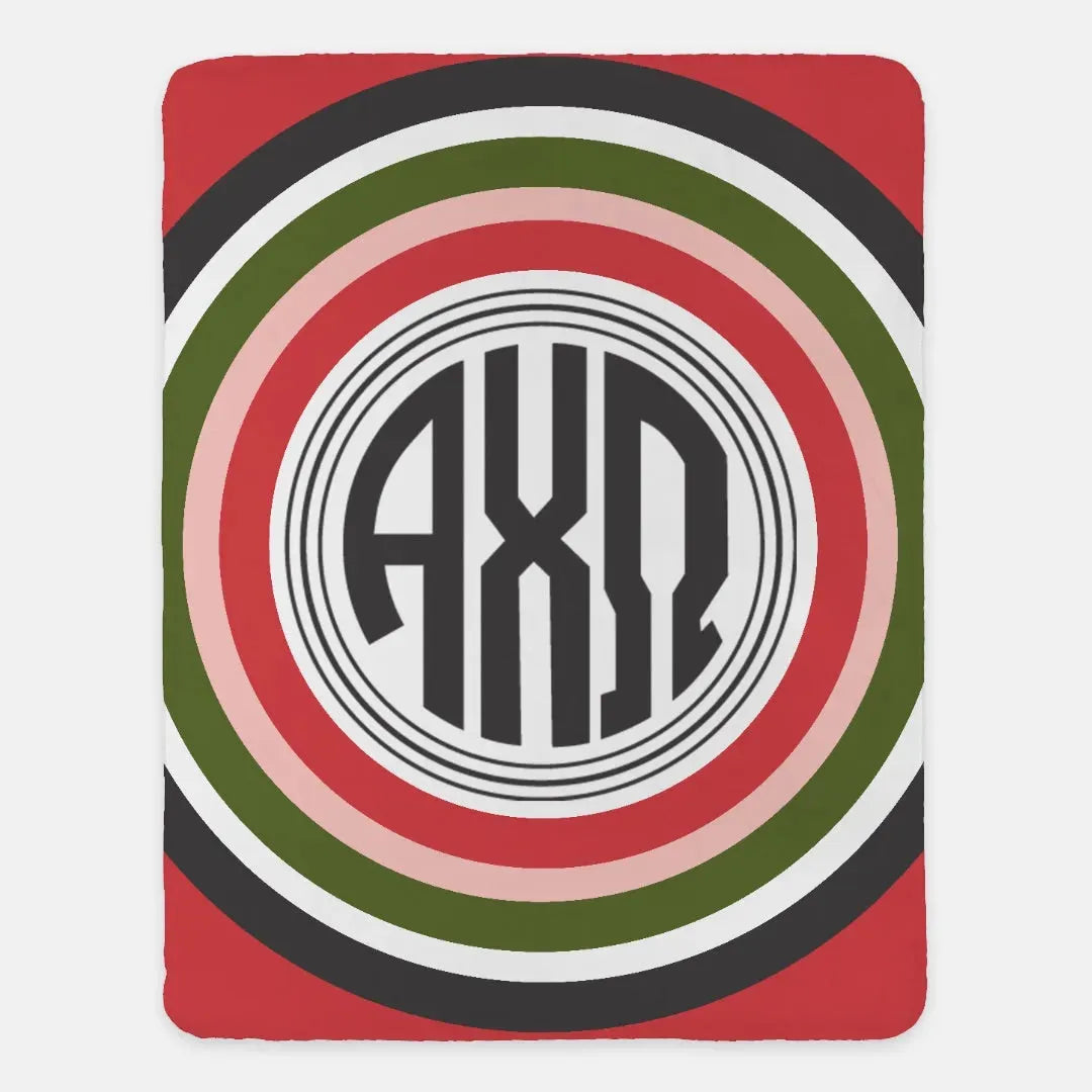 Alpha Chi Omega XL 60x80 Sherpa Throw Blanket - Bullseye Throw Blankets