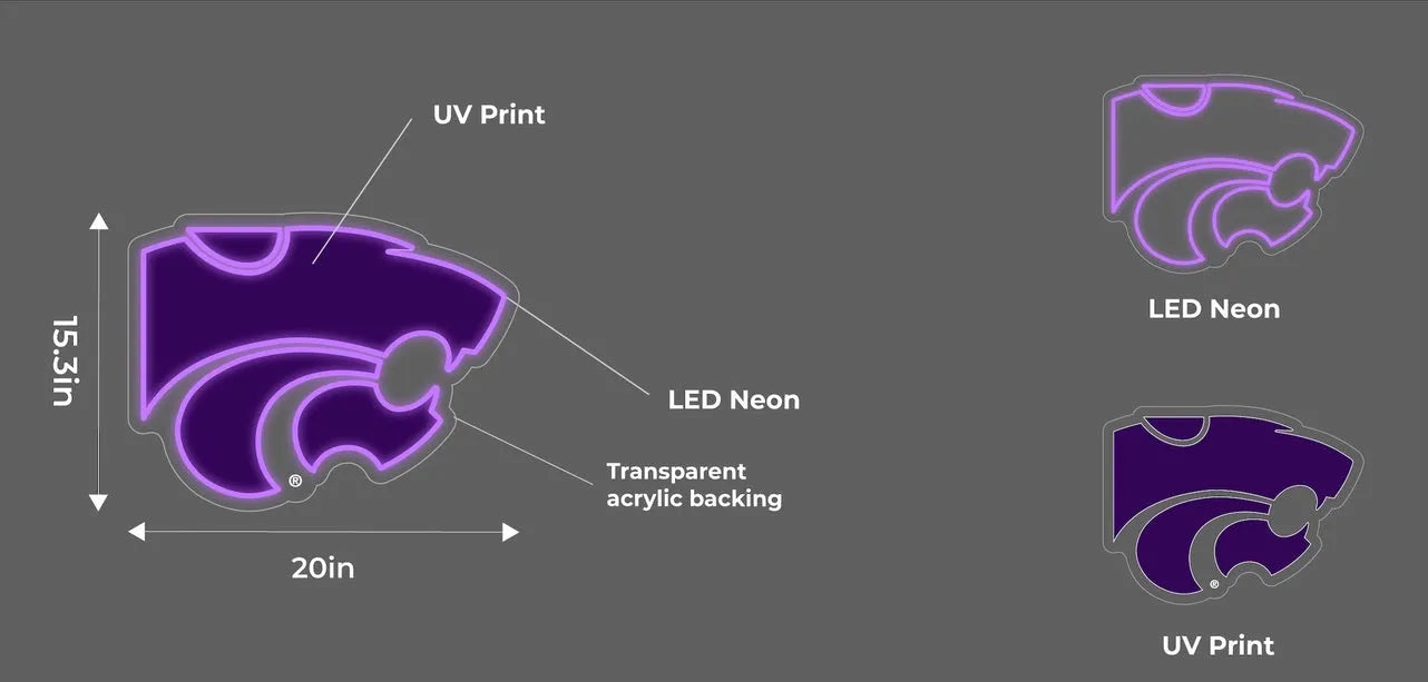 Kansas State University LED UV Print Neon Sign w/ Dimmer - 20" Neon Signs