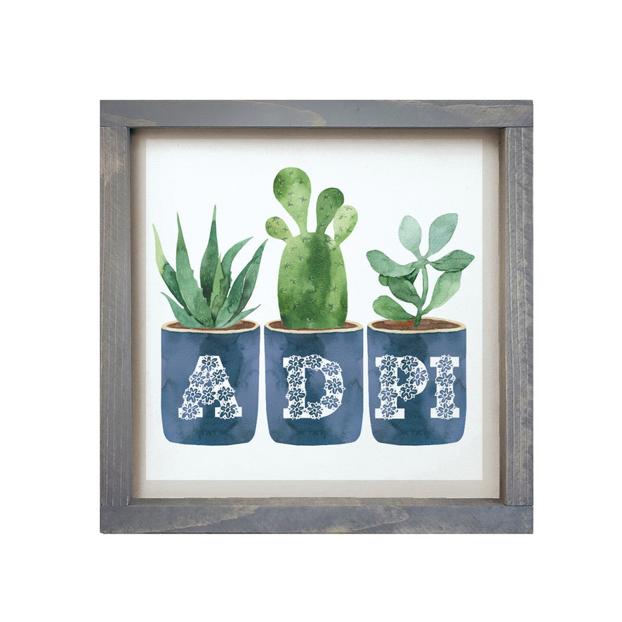 Alpha Delta Pi 12x12 Wood Framed Sign - ADPi Succulents | Wall Art