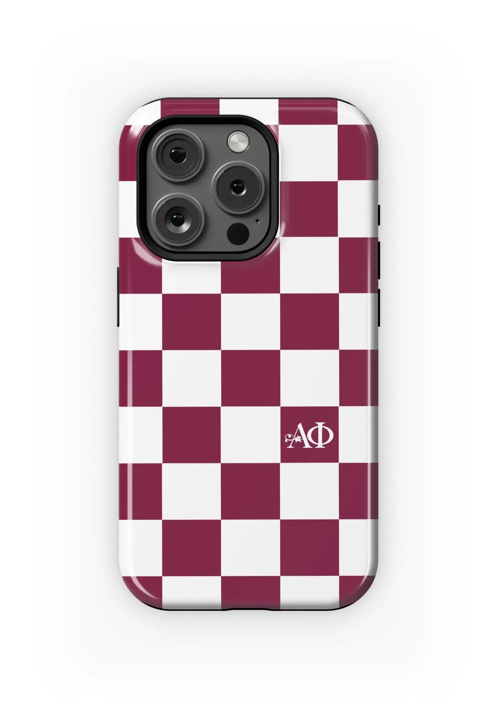 Alpha Phi iPhone 16, 15, 14 Mobile Phone Case - Bordeaux Check Gloss Mobile Phone Cases