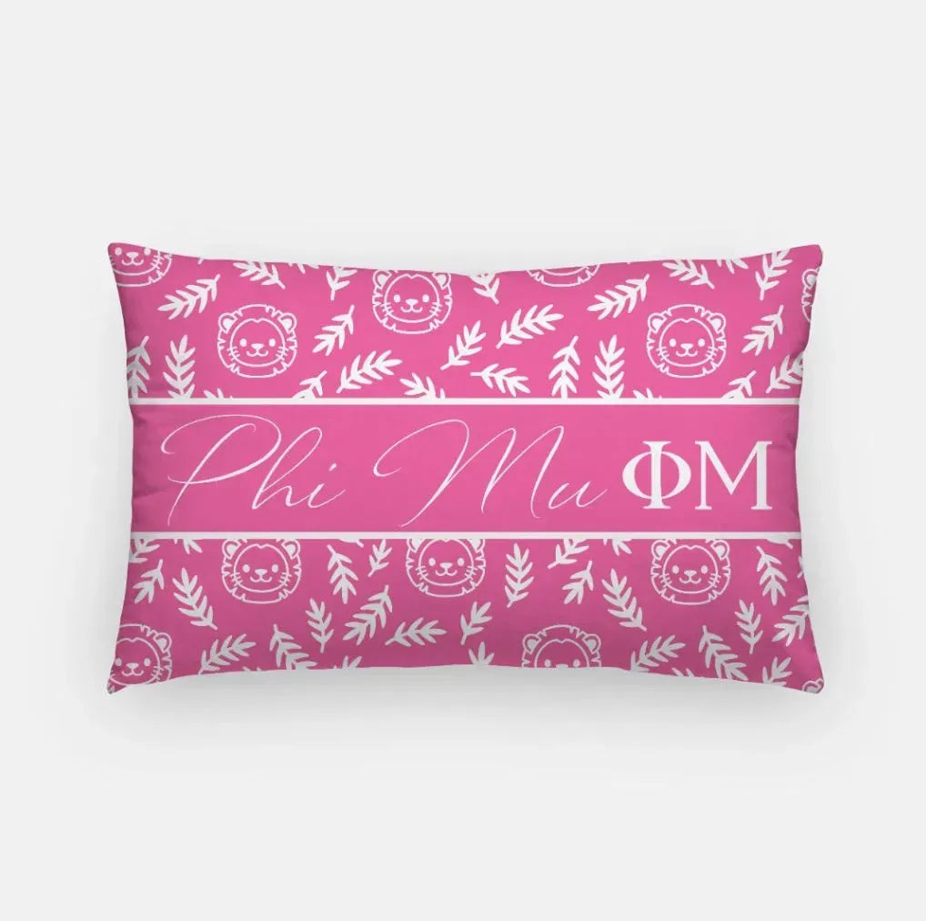 Phi Mu Lumbar Pillow Cover - Little Lions Pink Pillow Covers