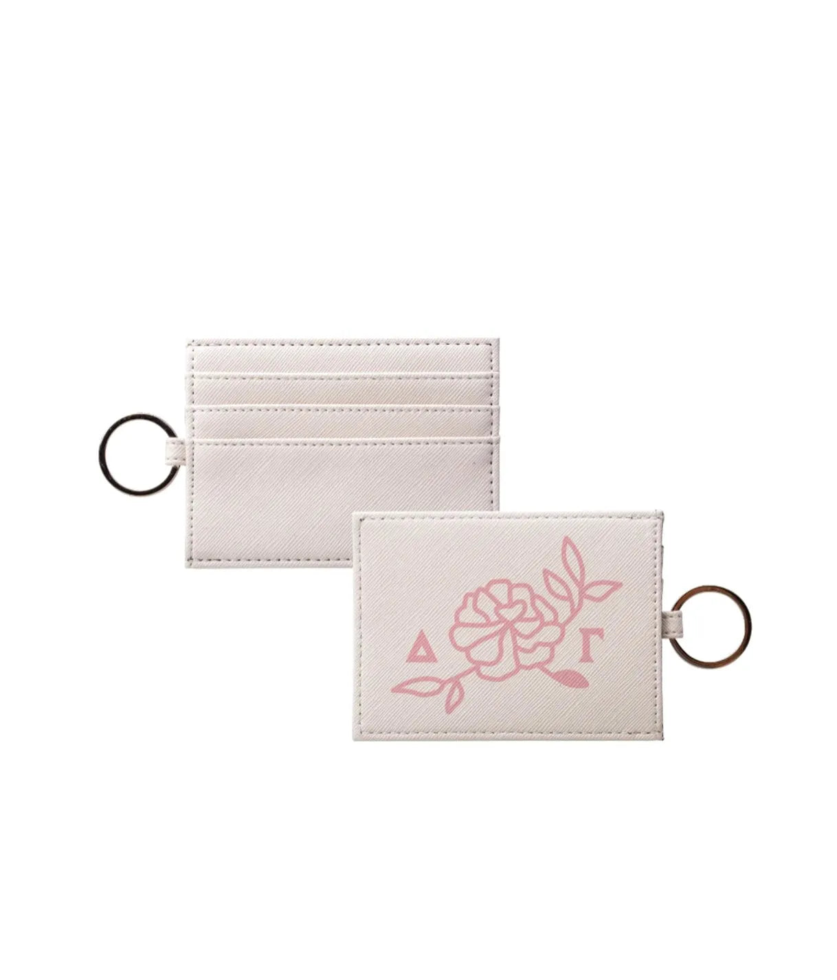 Delta Gamma Vegan Saffiano Leather Keychain Card Holder - Rose Icon Pink Travel Wallet