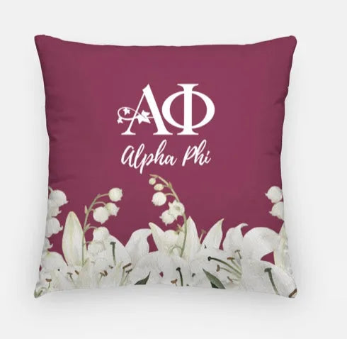 Alpha Phi 18" Throw Pillow Cover - Lillies Bordeaux Pillow Covers