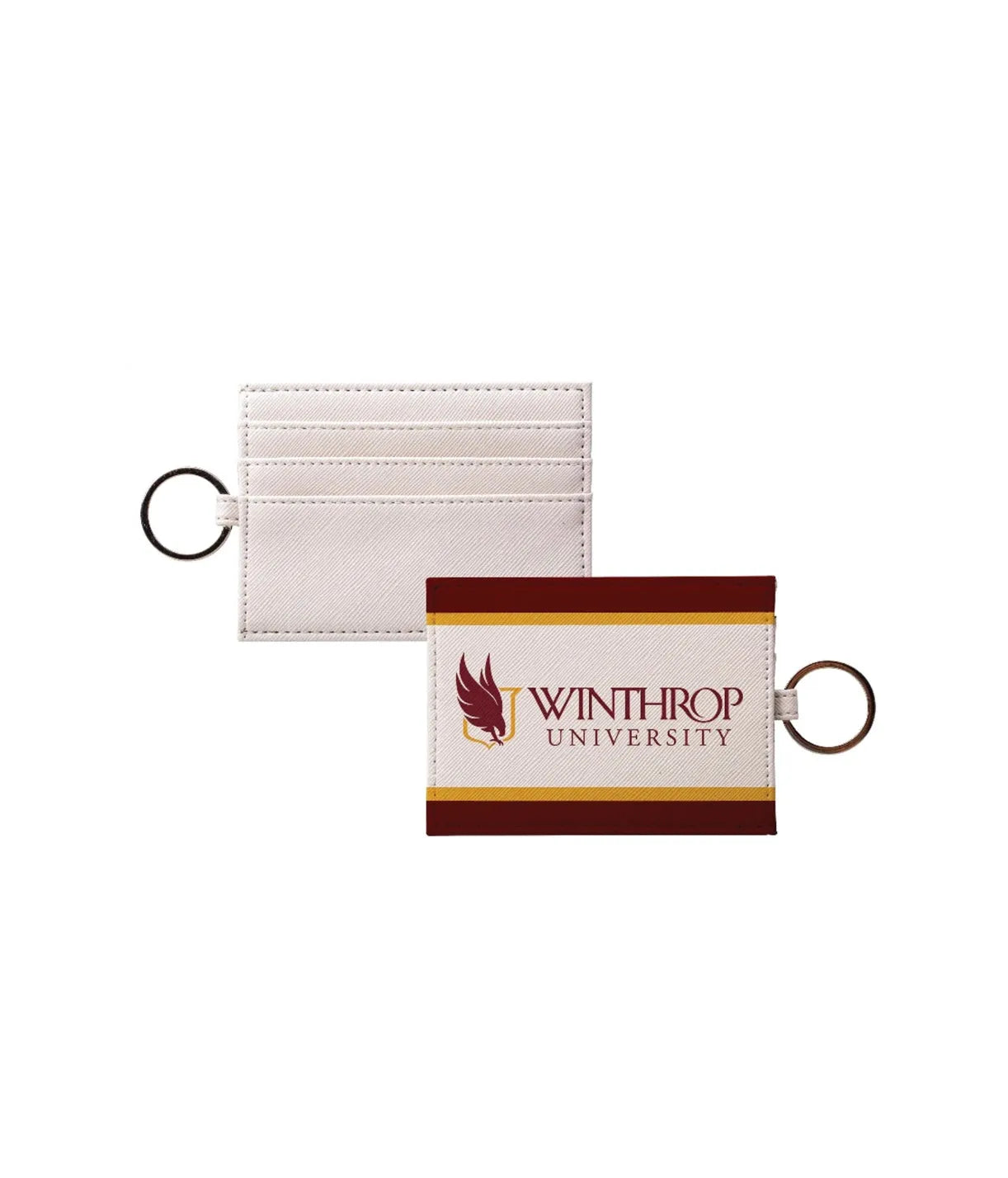 Winthrop University Vegan Saffiano Leather Keychain Card Holder - Stripe Travel Wallet
