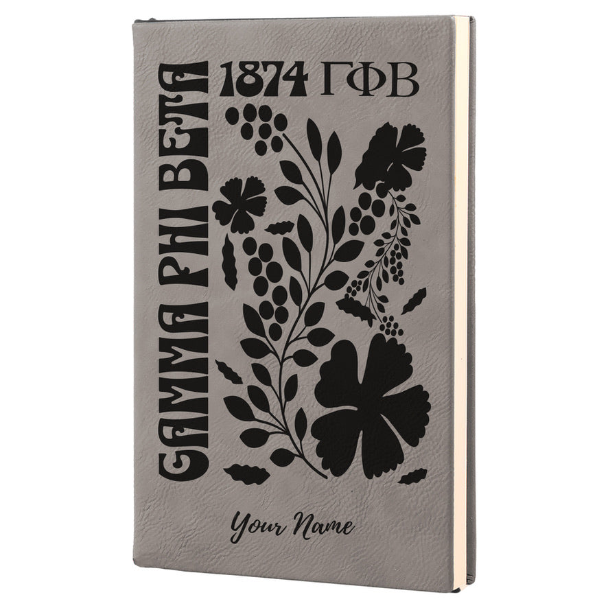 Gamma Phi Beta Personalized Leatherette Notebook Journal - Retro Floral