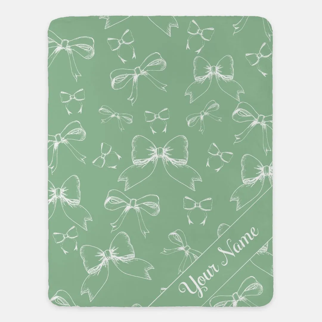 Bows XL 60x80 Sherpa Blanket Green Personalized Throw Blankets