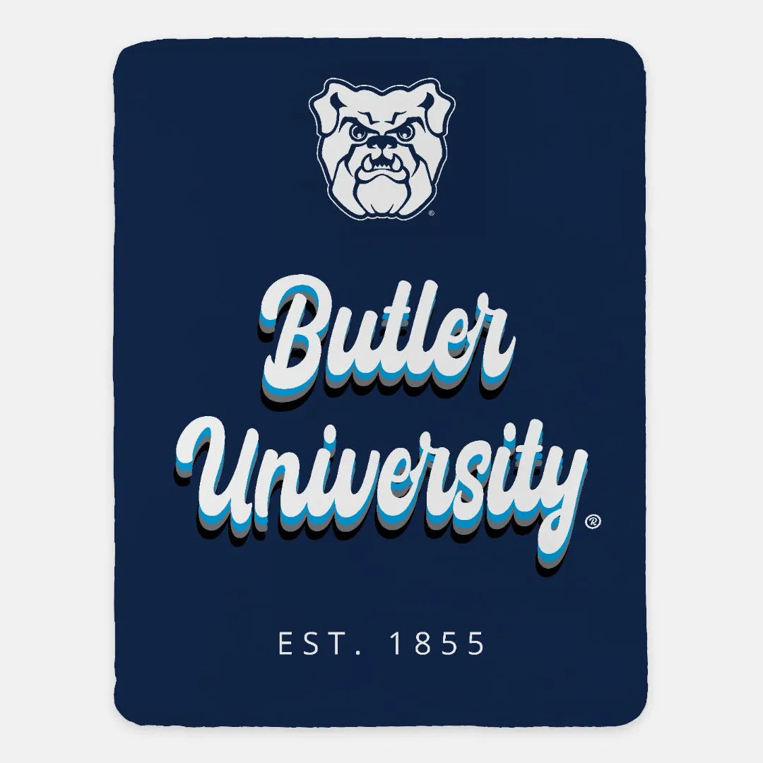 Butter University Retro Sherpa Blanket XL 60x80  | Official Bulldogs Merch | Custom College Dorm Blanket | Graduation Gift | Fans | Alumnae