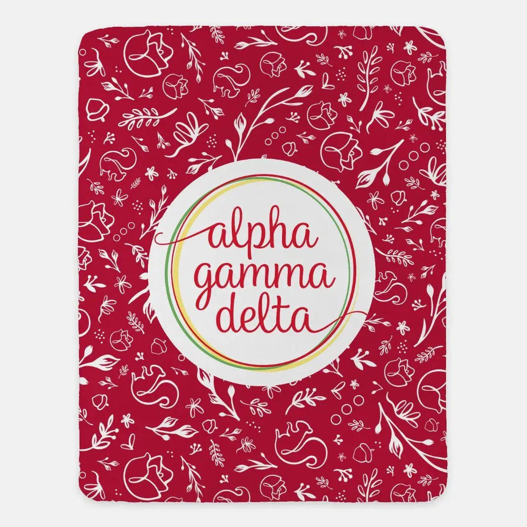Alpha Gamma Delta XL 60x80 Sherpa Throw Blanket - Combo Pattern Red Throw Blankets
