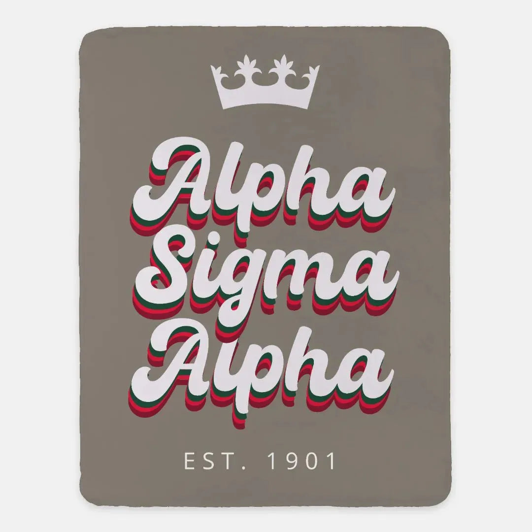 Alpha Sigma Alpha XL 60x80 Sherpa Throw Blanket - Retro Throw Blankets