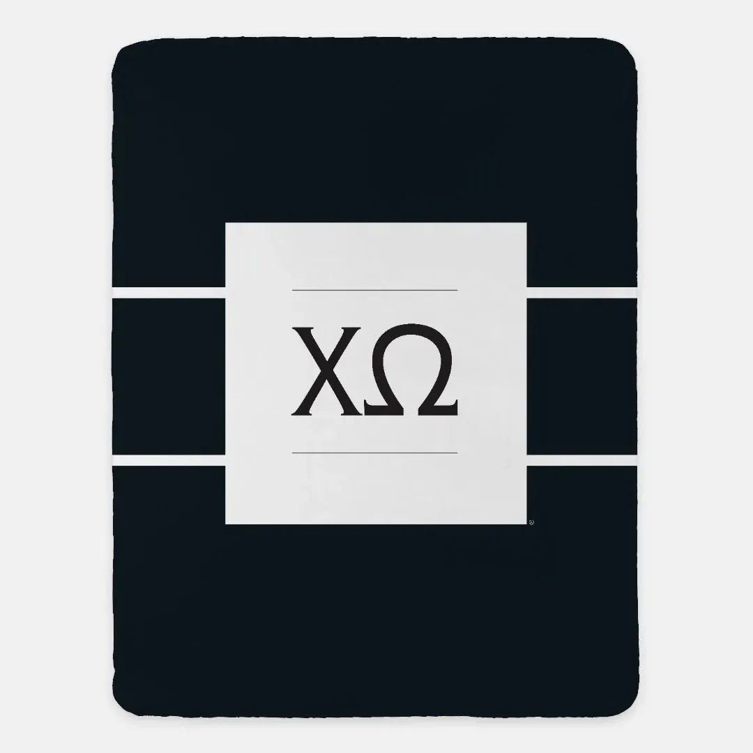 Chi Omega XL 60x80 Black Sherpa Throw Blanket - White Stripe Throw Blankets