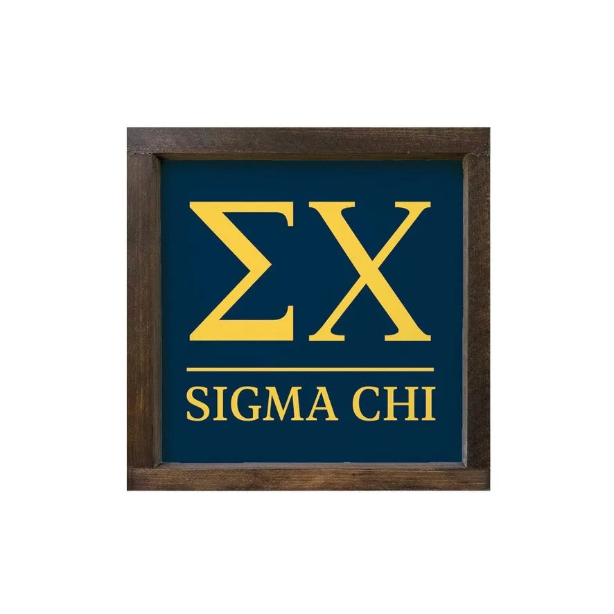 Sigma Chi 12x12 Traditional Wood Framed Sign Deep Blue Gold Walnut Stain Wall Art & Signs