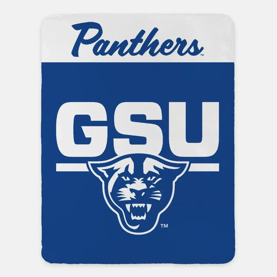 Panthers XL 60x80 Sherpa Blanket GSU Blue Wide Band Throw Blankets
