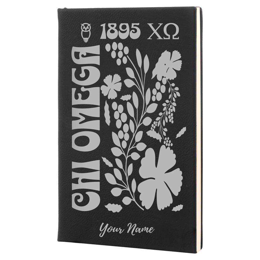 Chi Omega Personalized Leatherette Notebook Journal - Retro Floral