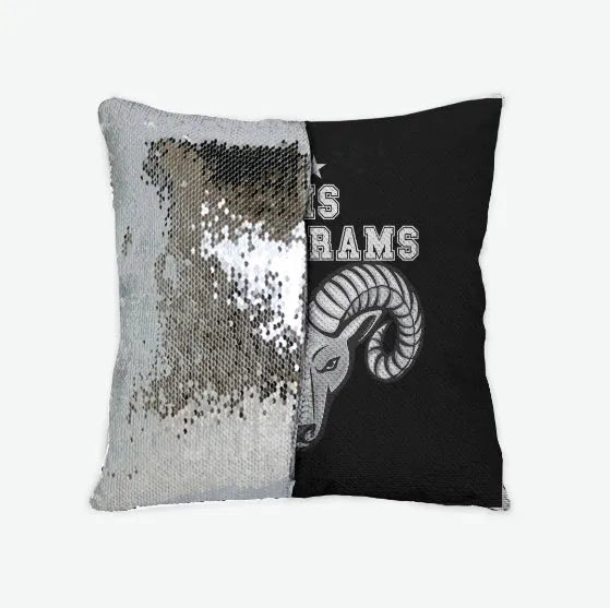PHS Lady Rams Sequin Pillow Cover Black Silver Pillow Covers