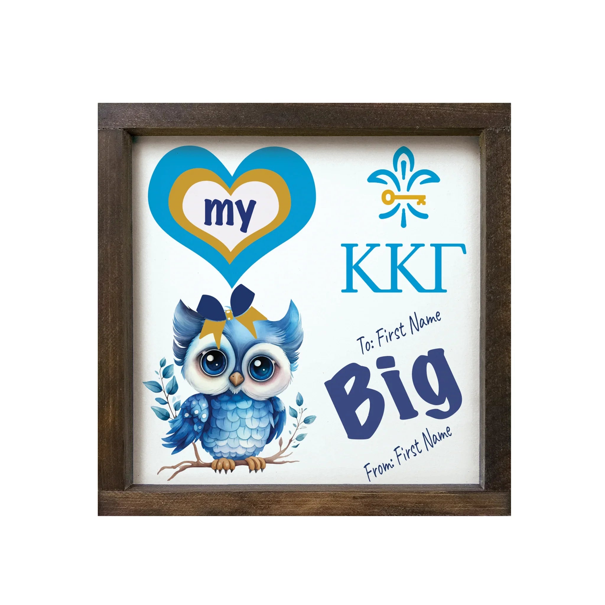 Personalized Kappa 12x12 Love My Big Little Wood Framed Sign