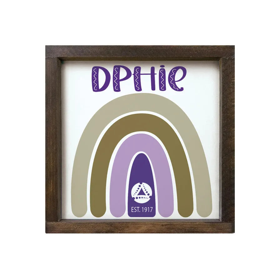 Delta Phi Epsilon 12x12 Wood Framed Sign - Rainbow Walnut Stain Wall Art & Signs