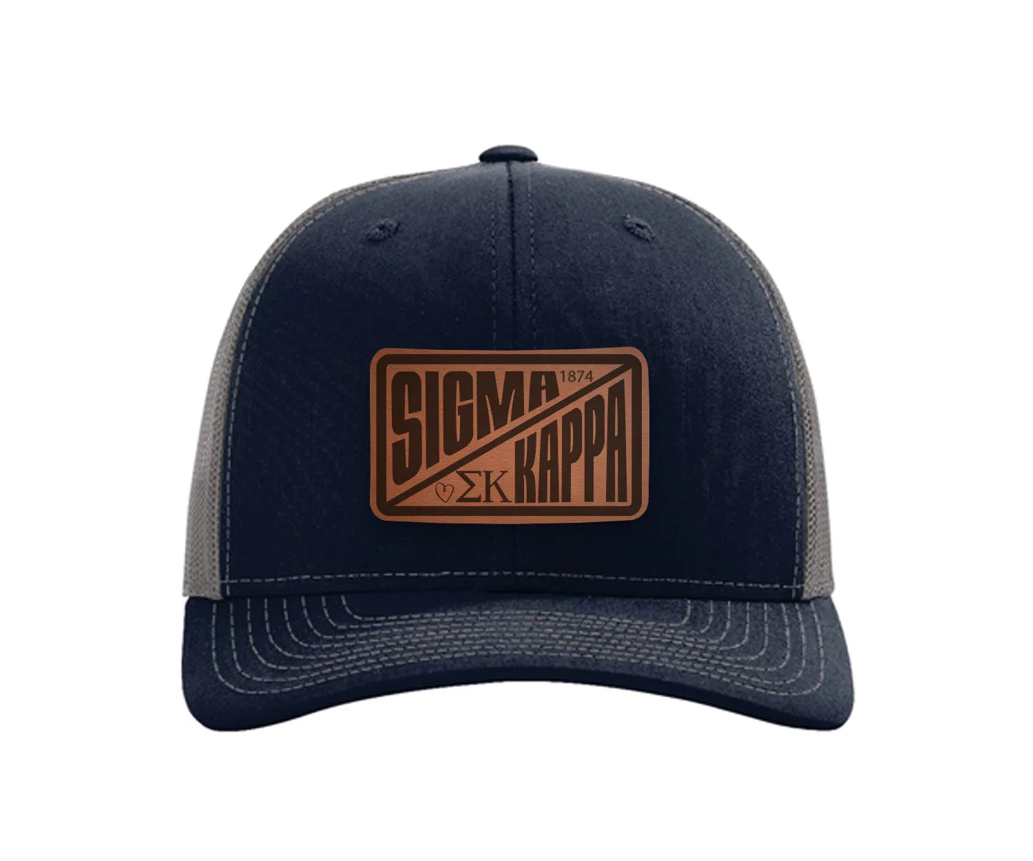 Sigma Kappa Richardson 112 Leatherette Patch Trucker Hat - Divide Navy Charcoal Trucker Hat