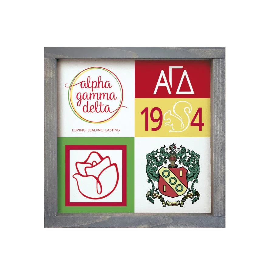 Alpha Gamma Delta 12x12 Wood Framed Sign - Classic Color Block
